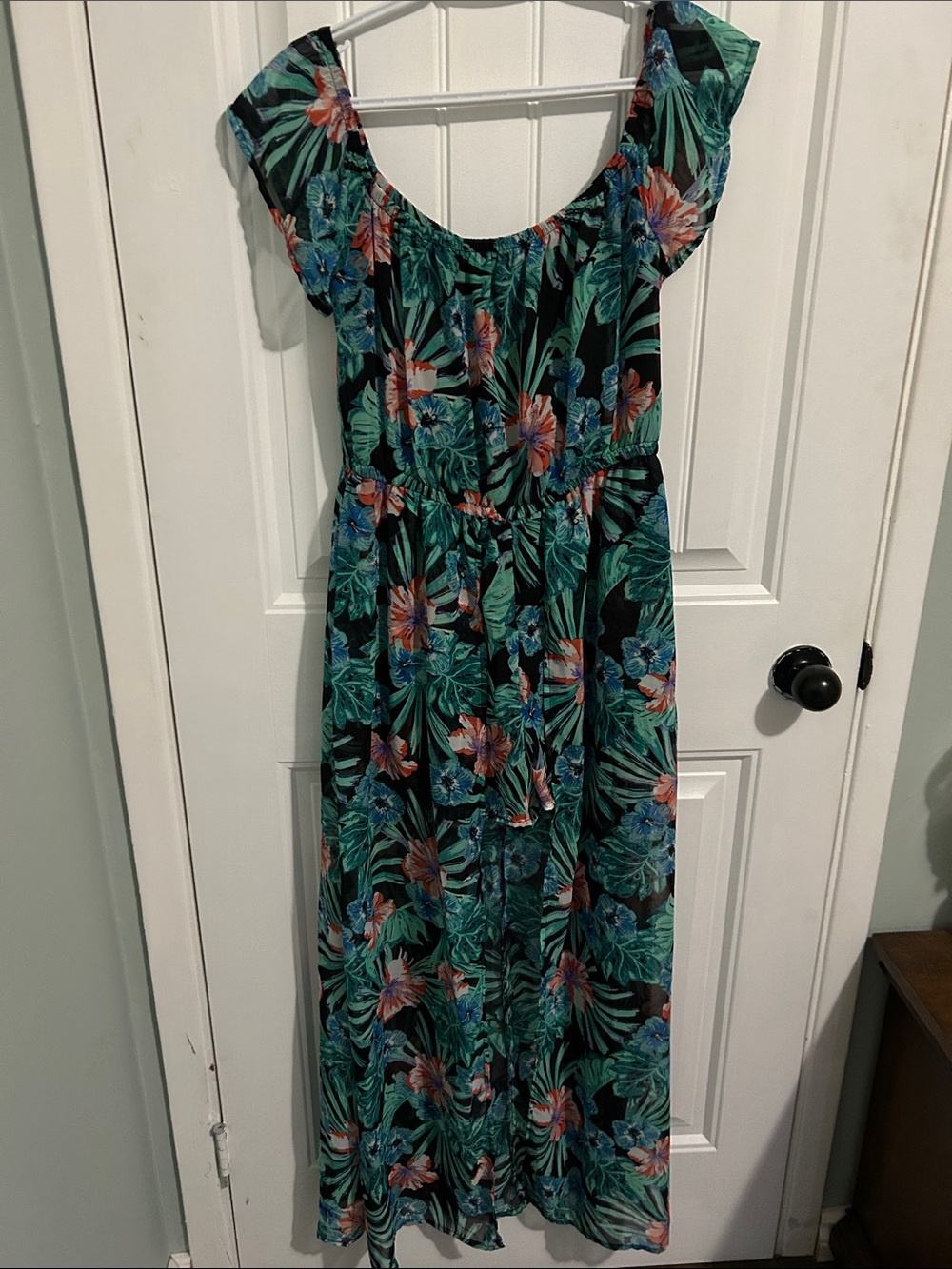Tropical Floral Maxi Dress Romper in Teal & Black
